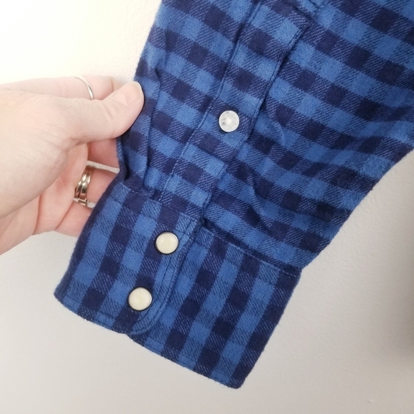 Lucky Brand Saturday Stretch Blue Checkered Flannel Snap Front Shirt NWT - Picture 7 of 11